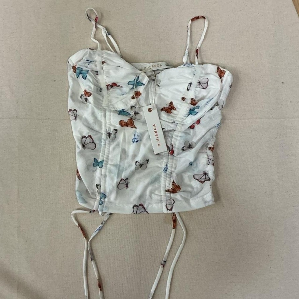 O.Vianca‎ butterfly print corset-style crop top 🦋